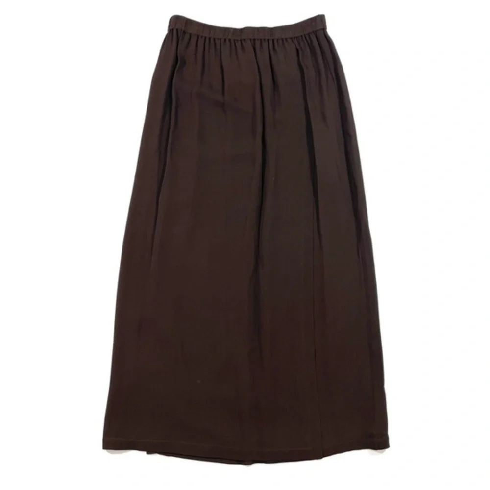 J Peterman Company Long Silk Skirt Brown Faux Wrap